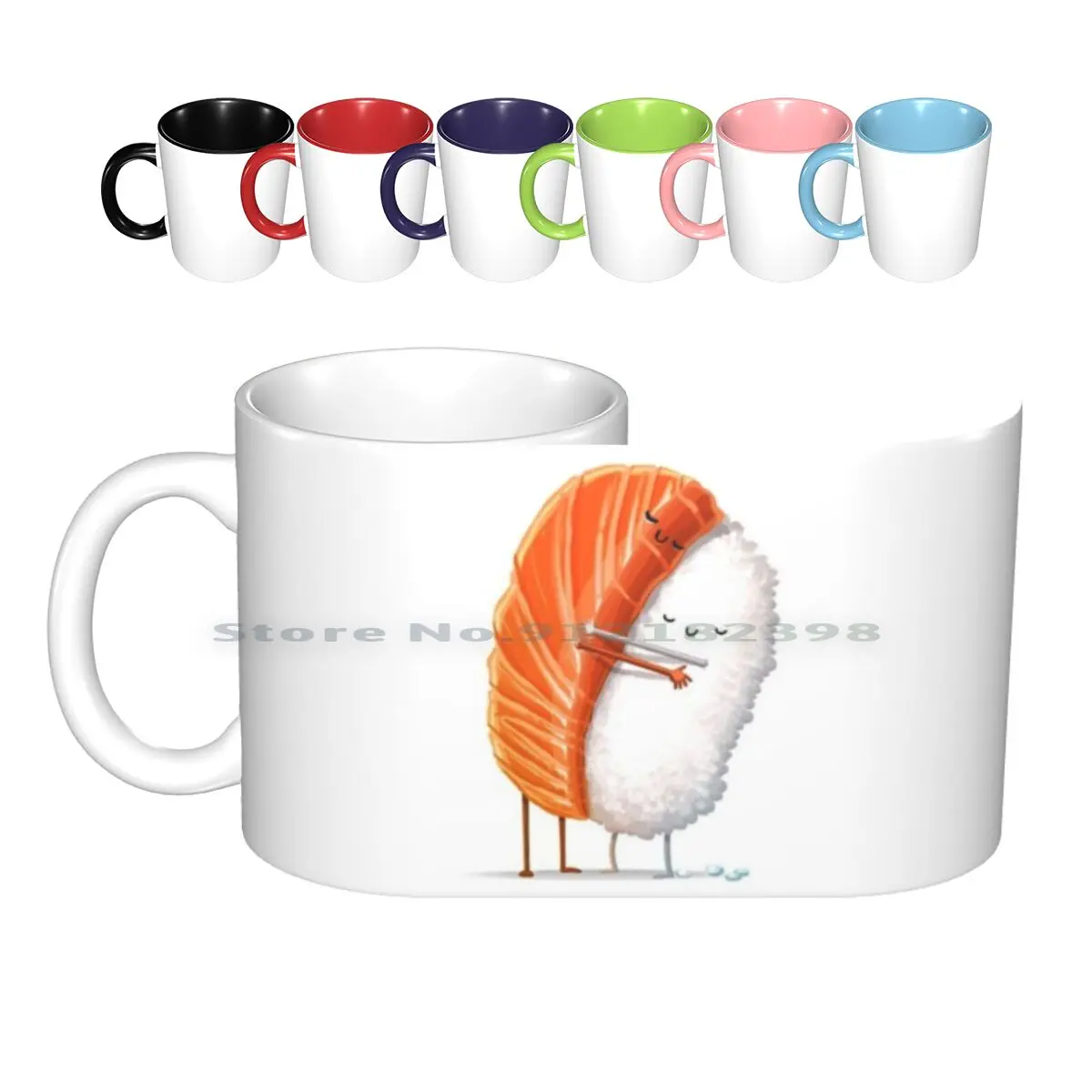 Sushi Hug Ceramic Mugs Coffee Cups Milk Tea Mug Sushi Hug Nigiri Love Cute Rice Fish Cuddle Kiss Boyfriend Girlfriend Valentine