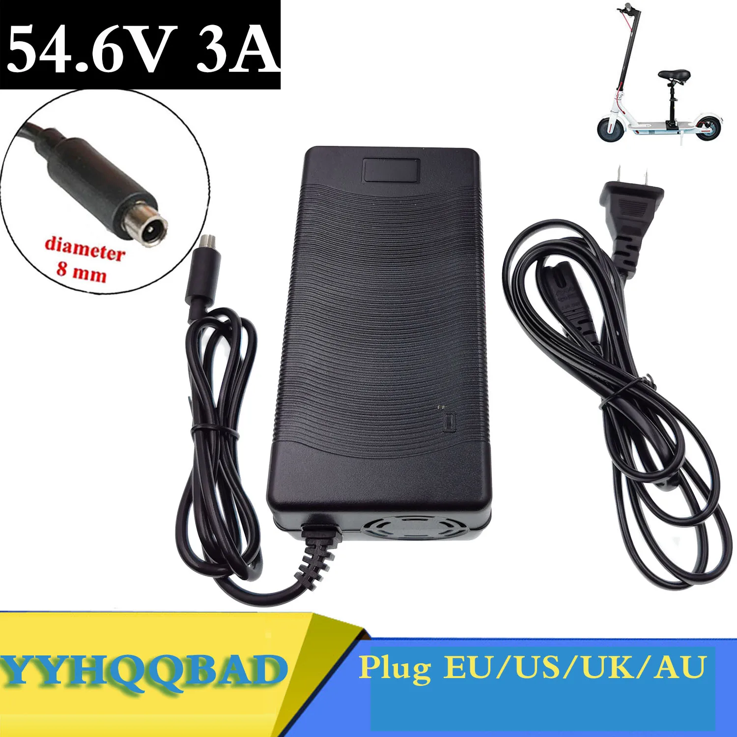 54.6V 3A Li-ion Battery Charger For 13S 48V lithium battery Charger With RCA8MM Connector