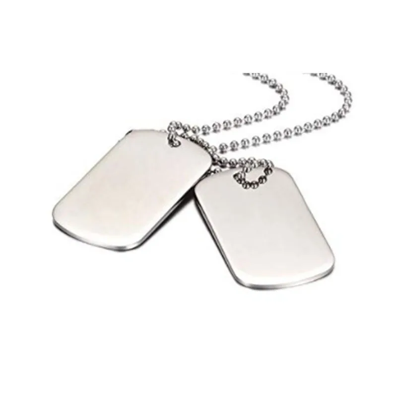 2 PCS Stainless Steel Tag ID Pendant Necklace For Men Blank Mirror PolishedSilver Black Army Style Name Double Dog Tag  Necklace