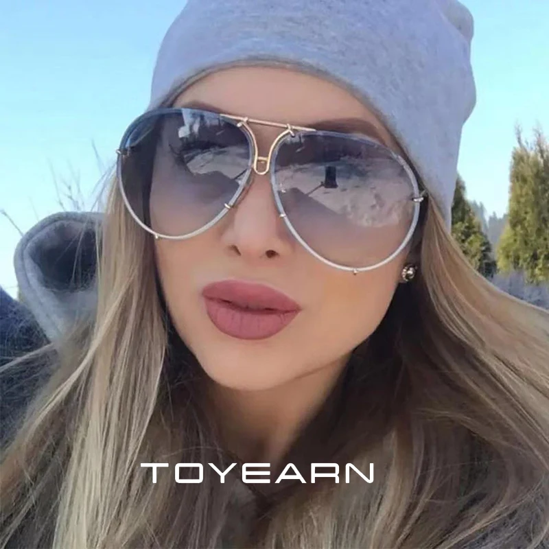 2024 New Fashion Pilot Sunglasses Women Oversized Luxury Sun Glasses For Female Cool Mirror Vintage Lady Gradient Shades UV400