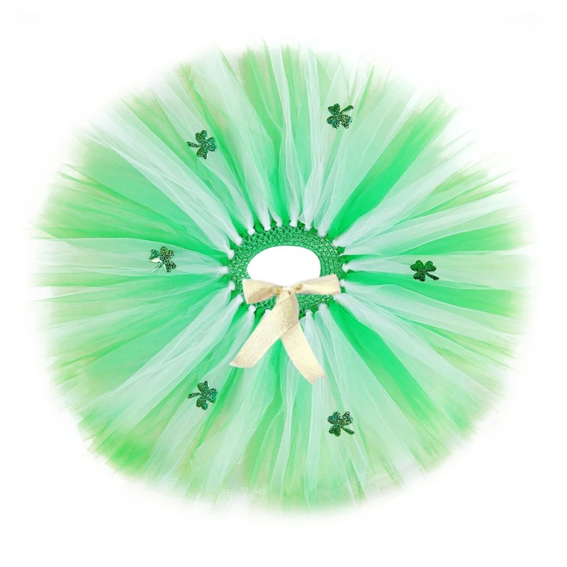 2024 New Irish Saint Patricks Day Costume Set Green Tulle Tutu Skirt with Shamrock Clover Boppers Furry Headband Party Supplies