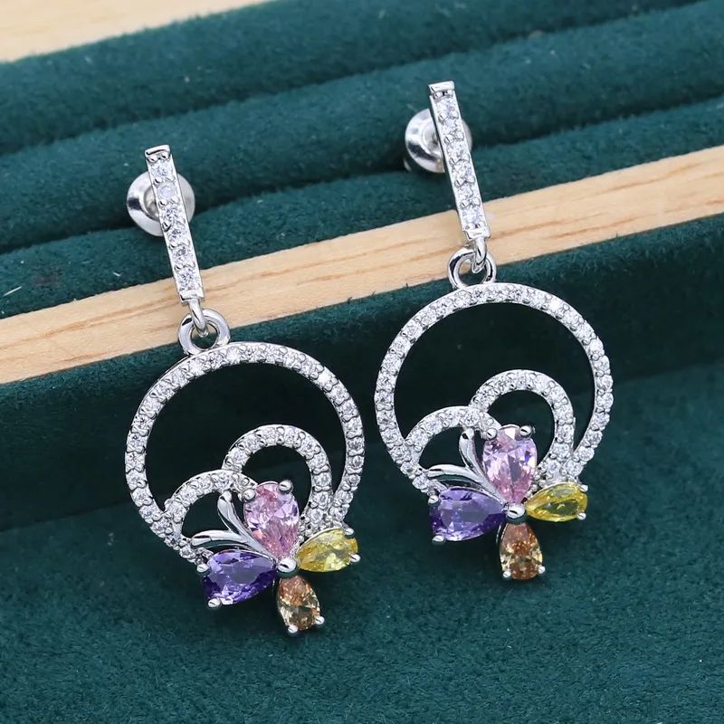 Plant Multi Color Zircon 925 Silver Jewelry Sets For Women Bracelet Earrings Necklace pendant Ring Gift