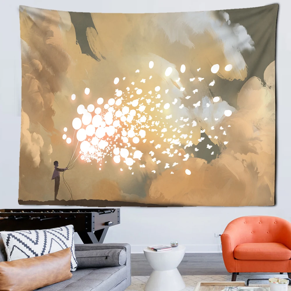 Landscape Fireworks Tapestry  Comics Wall Hanging Room Dorm Tapestries Art Home Psychedelic Kawaii Room Decor