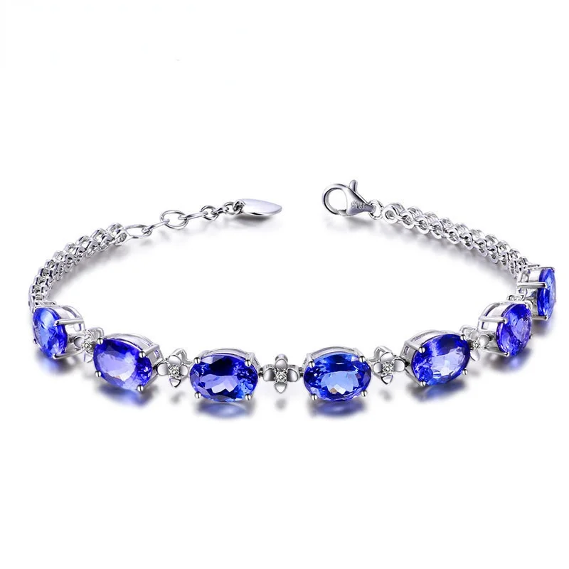 Luxury 100% 925 Sterling Silver Bracelets For Woman With Blue Sapphire Gemstone Lady Fine Jewelry Wholesale Gift