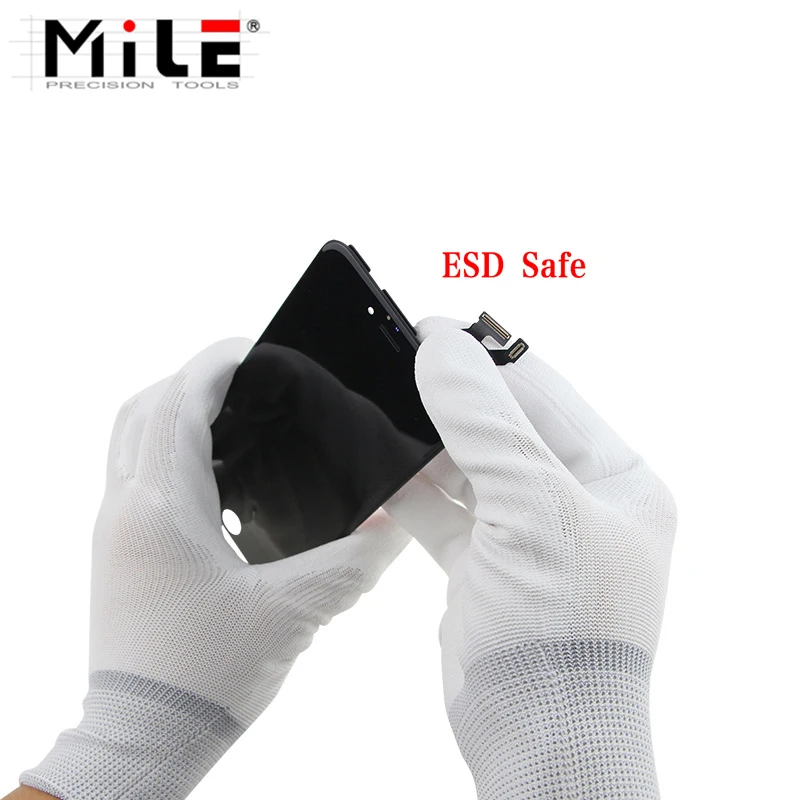 MILE 1 Pair ESD Safe Gloves White Anti-static Anti-skid PU Finger Top Coated for Electronic Repair Works