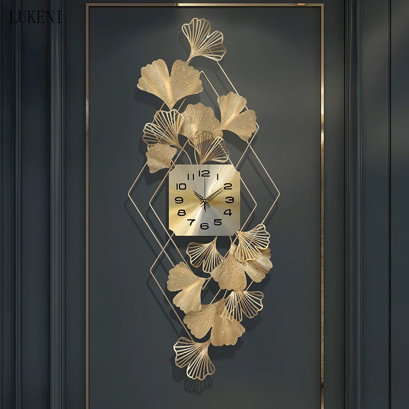 New Chinese Style Ginkgo Leaf Light Luxury Wall Clock Living Room Home Clock Minimalist Wall Decoration Atmosphere Wall Watch