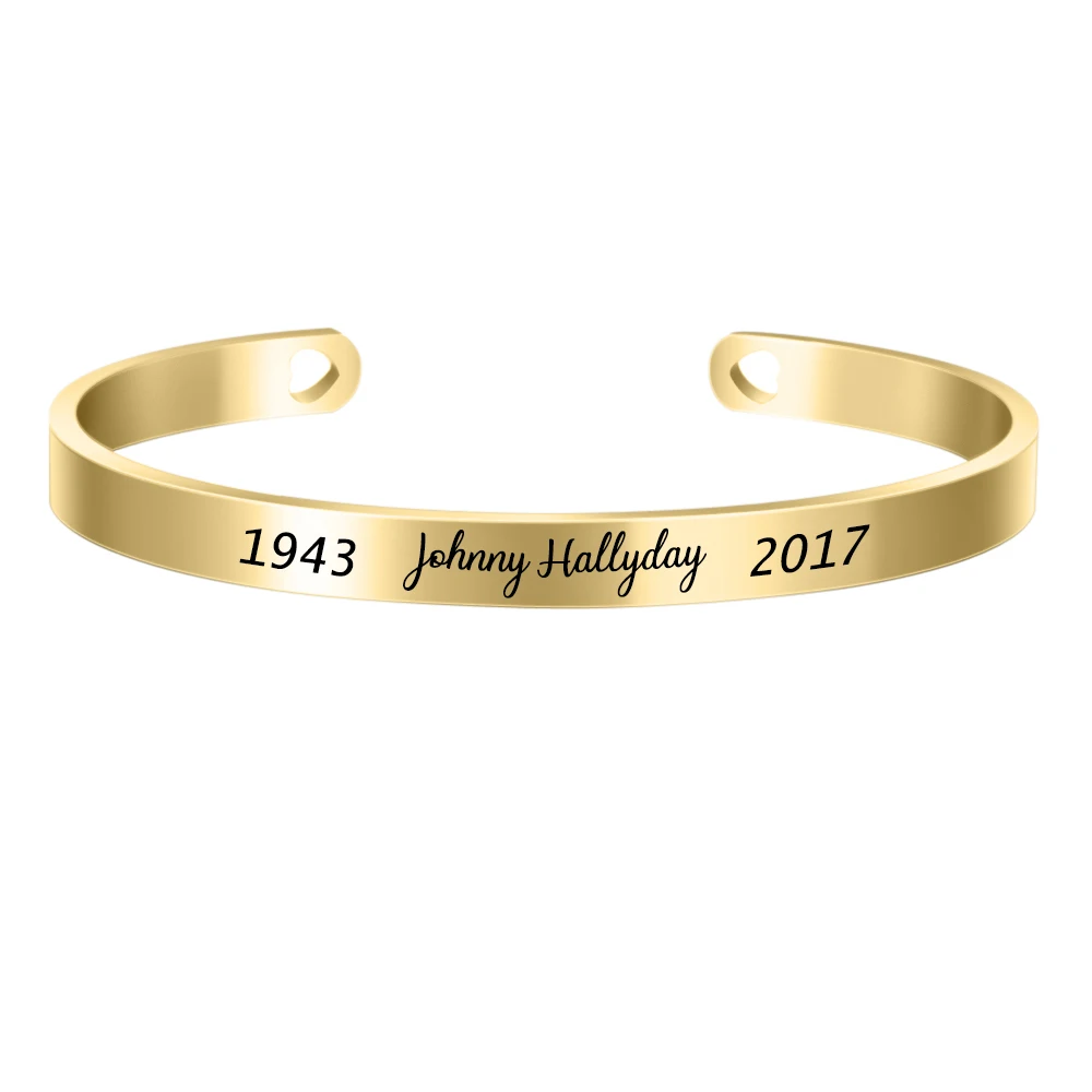 Three Colors Customized 6MM Bangle Personalize French Rocker Johnny Hallyday Memorial Stainless Steel Bracelets & Bangles SL-068