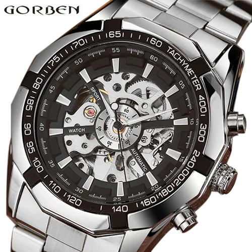 Imagen 2 del producto Pulsera automática de acero inoxidable para hombre, reloj de pulsera mecánico chino, marca superior de lujo, oro, negro, plata, regalo