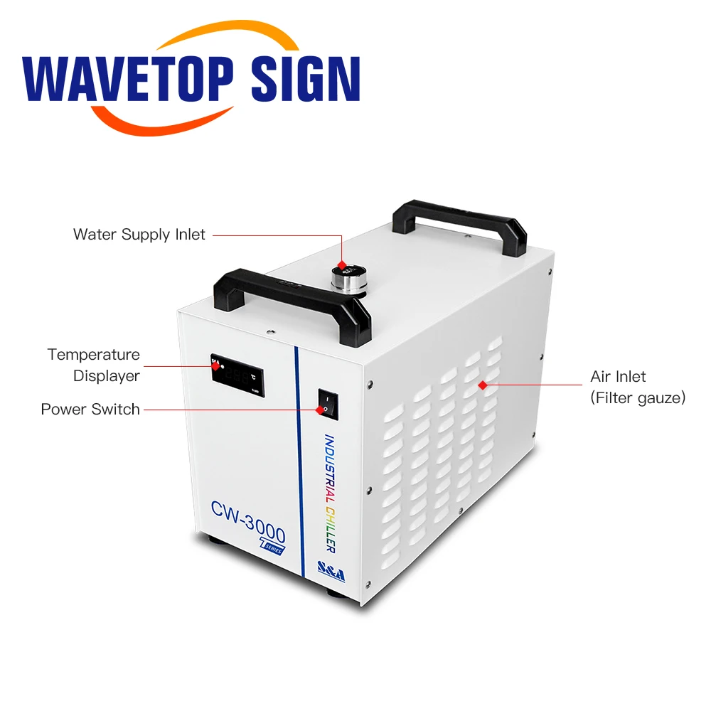 Wavetopsign s & a cw3000 refrigerador de água industrial para máquina de corte e gravação a laser co2 resfriamento 60w 80w tubo laser dg110v tg220v