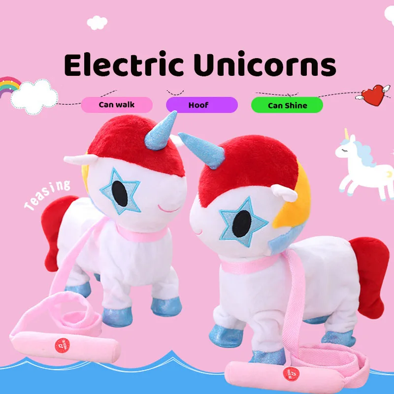 Elektrische Fuß Aufnahme Unicorns Plüschtiere Weiche Stofftier Puppe Elektronische Musik Spielzeug für Kinder Weihnachten Geschenke