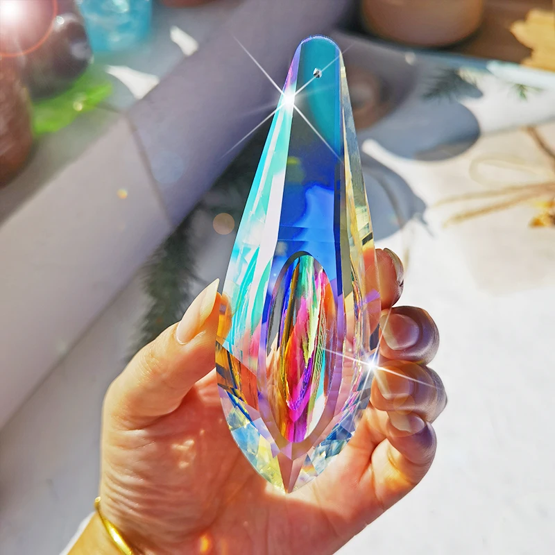 

H&D 120mm Large Crystal Suncatcher AB Coating Faceted Crystal Prisms Drop Pendant Rainbow Window Garden Hanging Decoration Gift