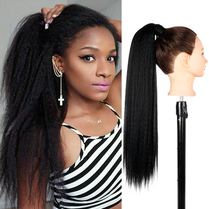 

AZQUEEN Synthetic Yaki Straight Ponytail Extensions for Black Women Light Ponytail Hairpiece Magic Paste ponytail hair