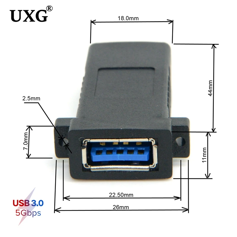 

5Gbps USB 3.0 Female To Female Extension Exteder Coupler Adapter With Panel Mount Holes Connector