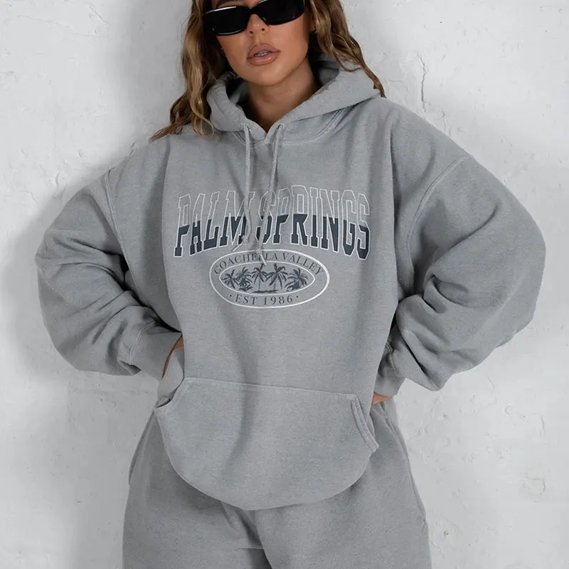 Mektup baskı kazak Vintage kadınlar Hoodies gri pamuk sıcak polar kış kazaklar 2021 sonbahar yeni rahat Streetwear kızlar