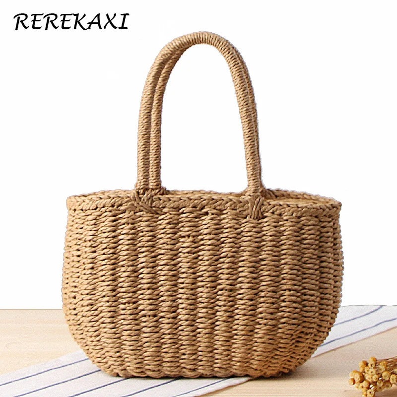 Borsa da donna bohémien borsa da spiaggia in paglia fatta a mano estiva borsa da spiaggia in Rattan intrecciata con manico superiore borsa a