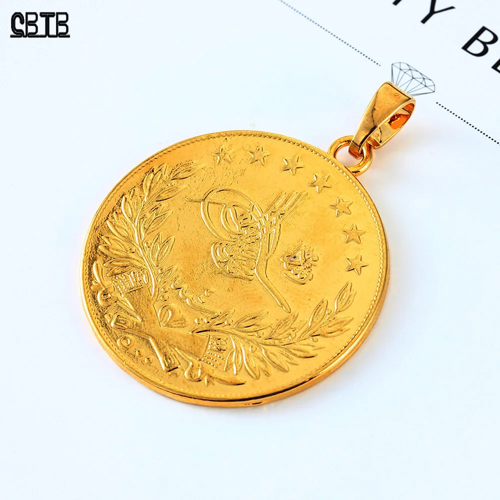 Turkish Fashion Coin Muslim Islamic Women Gold High Jewelry Charm Pendant Necklace Traditional Ethnic Middle East Arab Jewelry