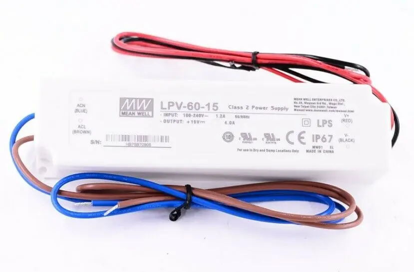 1PCS MEAN WELL LPV-60-15 60W 15V 4A Power Supply