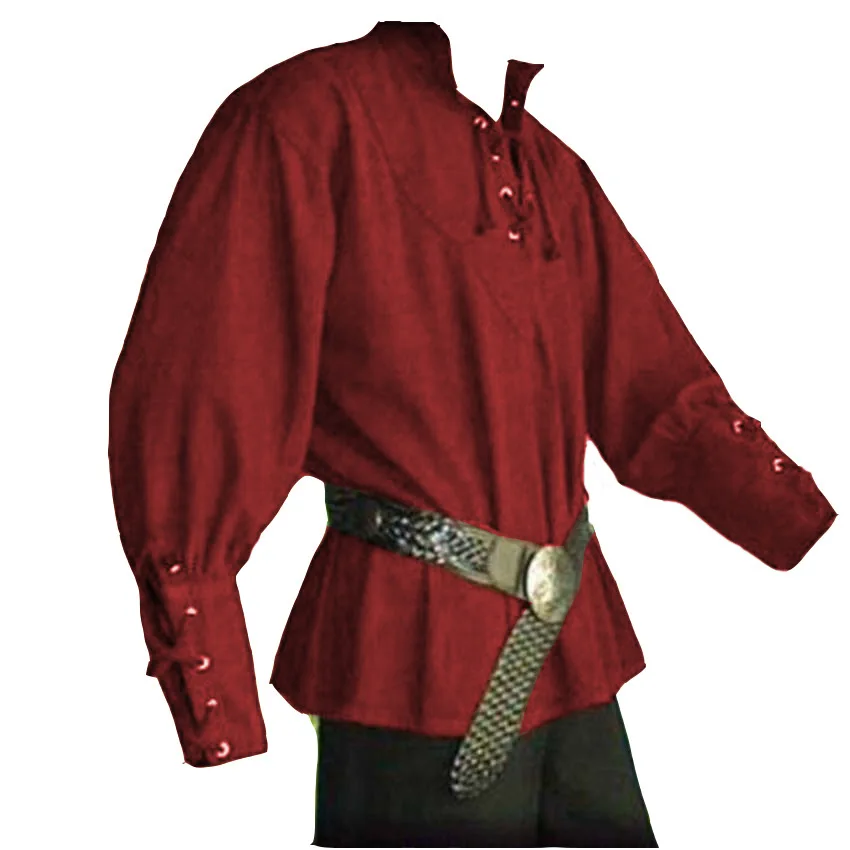 Men Medieval Renaissance Grooms Pirate Reenactment Larp Costume Lacing Up Shirt Bandage Top Middle Age Clothing For Adult