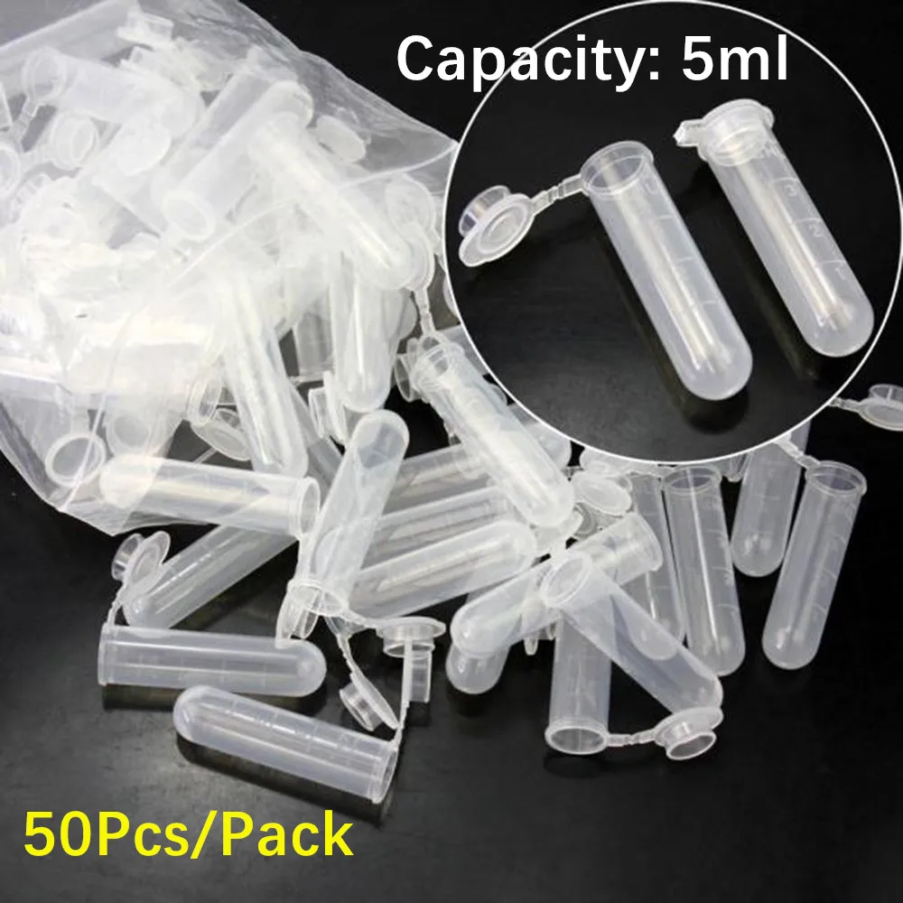 50Pcs/Pack 5 ml Centrifuge Test Tube Clear Plastic Tube Empty Sample Storage Container Round Bottom EP tube With Scale