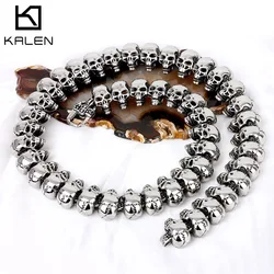 KALEN Punk Exaggerate Men's Statement Necklaces Rock 316 Stainless Steel Skull Charm 64CM Long Necklace Cool Biker Pub Accessory