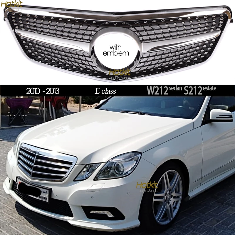 Black Silver Diamonds Front Bumper Grille Replacement Radiator Grill for Mercedes Pre-facelifted W212 S212 E Class 2010 - 2013