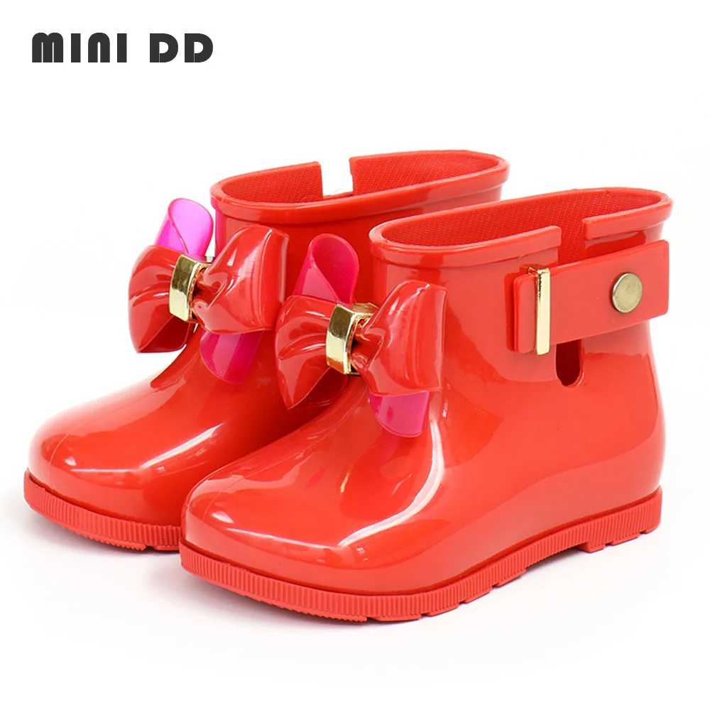 Mini DD 2023 Children Rainboots Gilrs Fashion High Quality Jelly Shoes Sparkle Princess Bow Shoes PVC Non-slip Rain Boot HMI012