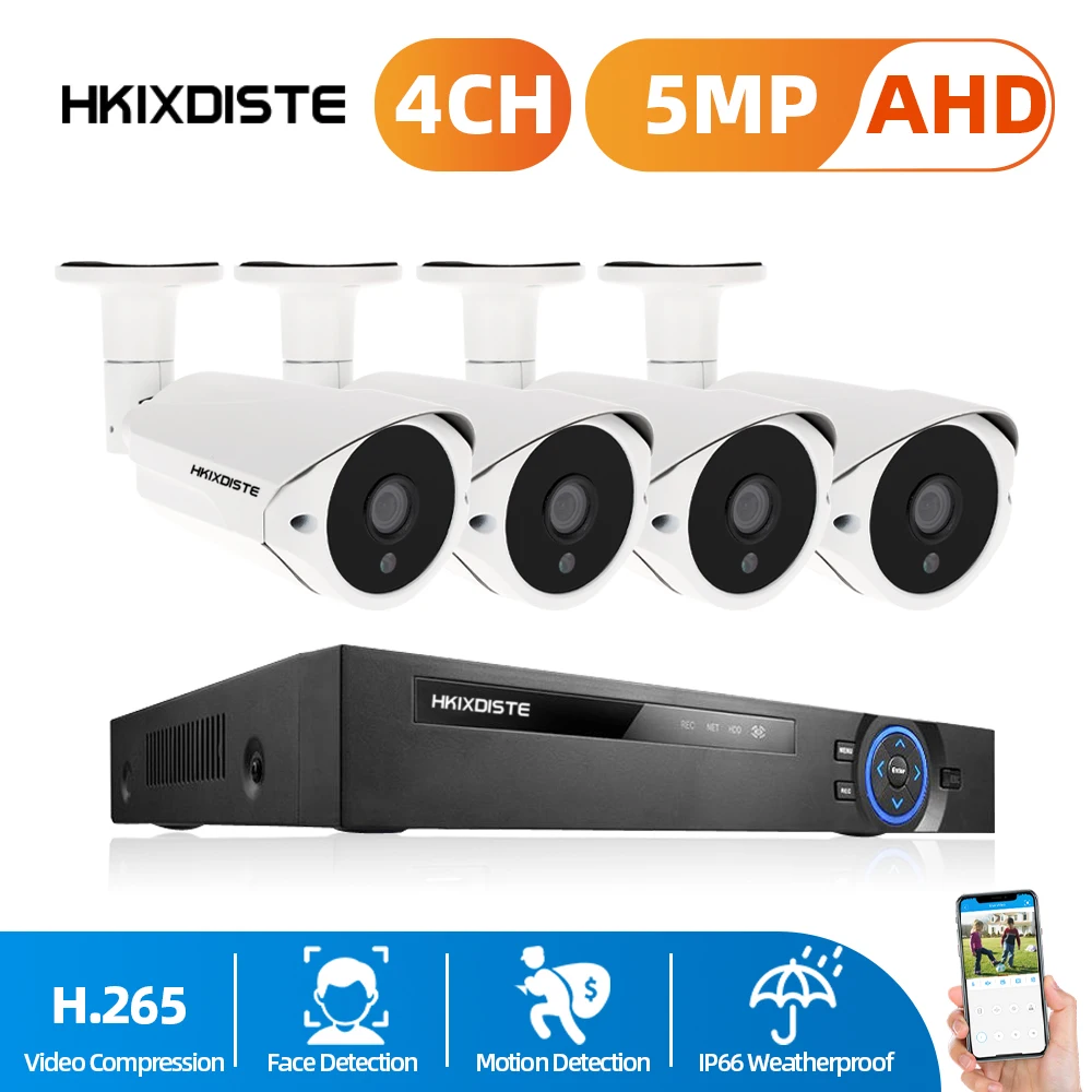 

Face Record 5MP Outdoor Video Security System 6IN1 AHD DVR With 5MP Ultra HD Bullet Waterproof Surveillance Camera CCTV Kit