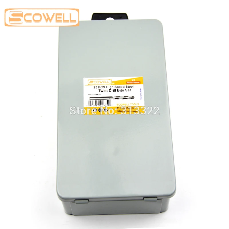 SCOWELL Juego de brocas helicoidales de 25 piezas para taladros eléctricos: construcción de metal, vástago redondo, adecuado para proyectos de mejoras para el hogar