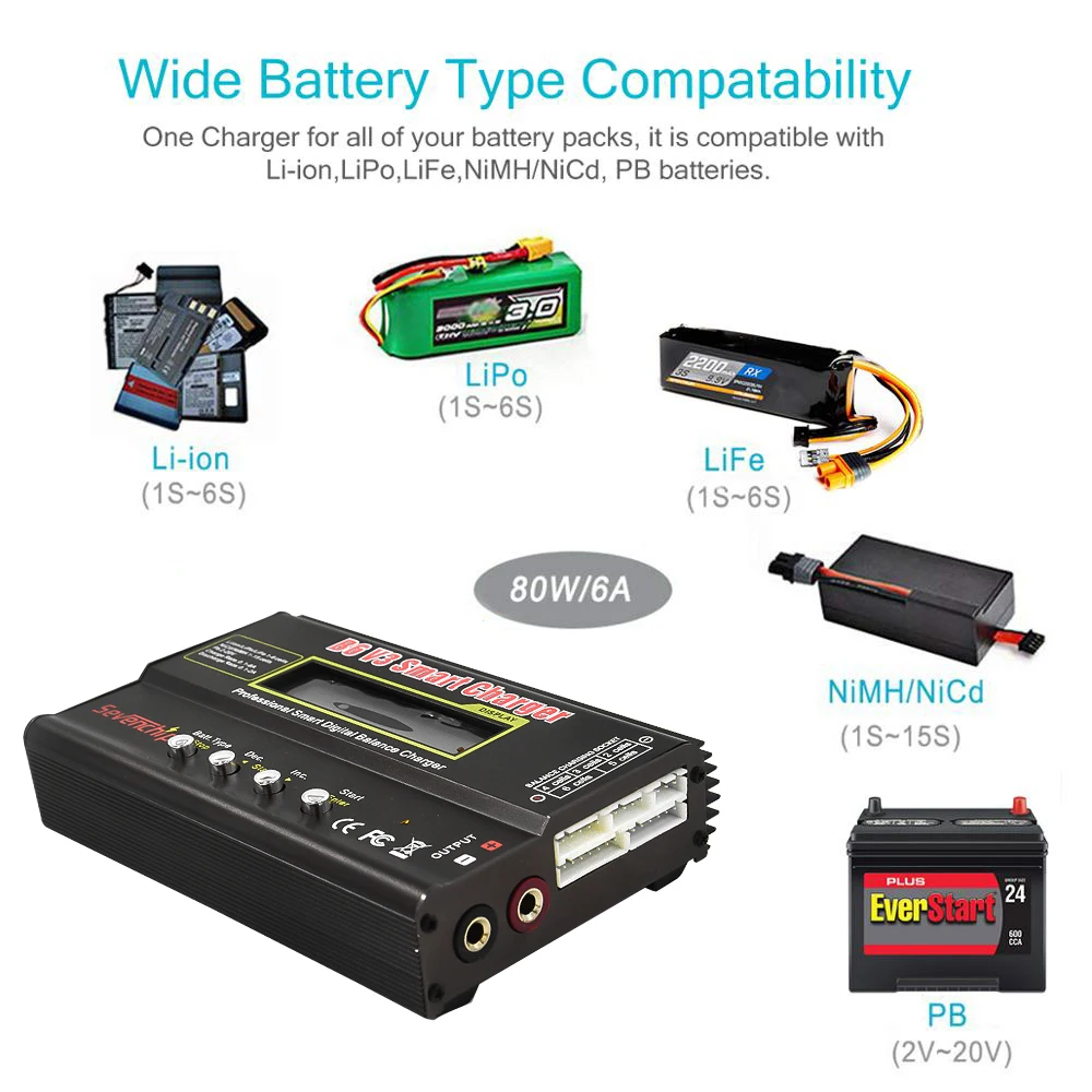 80W imax B6 V3 Smart Digital Balance Charger with 15V 6A adapte For RC Helicopter NiMH NiCD LiHV NiCd PB Li-ion Battery Charger