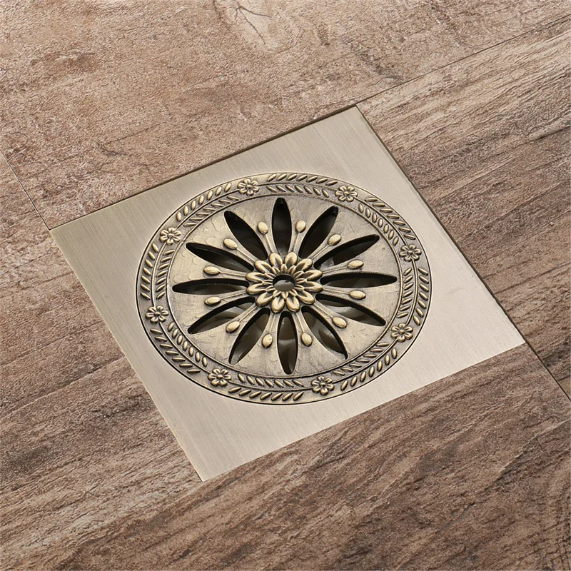 100*100mm square brass Antique copper floor drain bathroom shower room drainer European style Prevent odor Floor drain cover