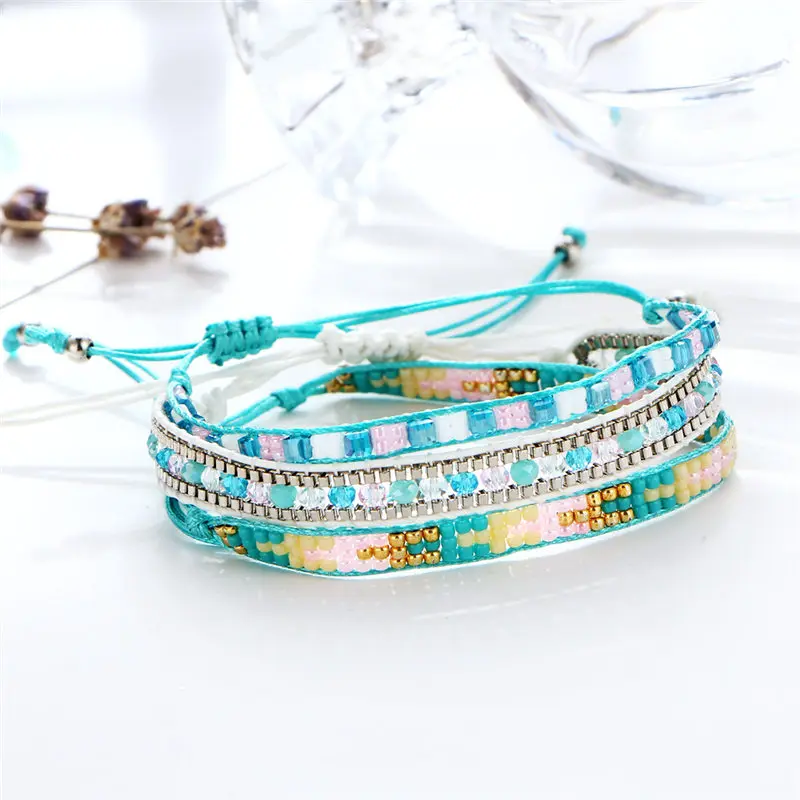 BLUESTAR Bohemian Colorful Beads Friendship woven Bracelets for Women Charms Cotton Rope Chain Bracelet set Jewelry accessories