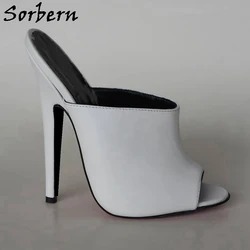 Sorbern 16Cm sandały z prawdziwej skóry kobiety szpilki wysokie obcasy Peep Toe Mule sandały na platformie wsuwane na niestandardowe kolory