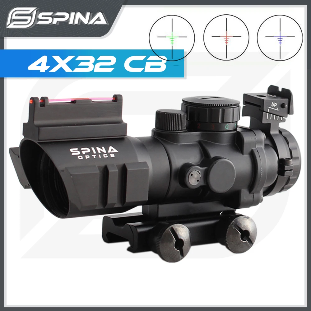 

Acog 4x32 Red Dot Riflescope Reflex Tactical Optics Sight Scope RGB Reticle With 20mm Rail For Airsoft Guns Hunting Riflescope