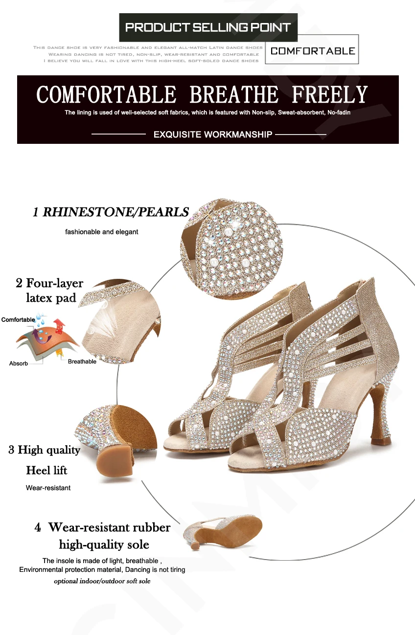 CINMIDY Tanzschuhe Damen Ballroom-Tanzschuhe Salsa-Latin-Tanzschuhe Moderne Tango-Schuhe Indoor-Party-Schuhe mit weicher Sohle 5CM – Detail 8