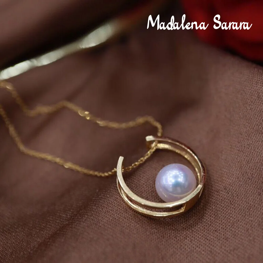 

MADALENA SARARA 7-8mm Saltwater Pearl 18K Gold Necklace Natural White SaltwaterPearl Perfectly Round Pendant Necklace AU750 gold