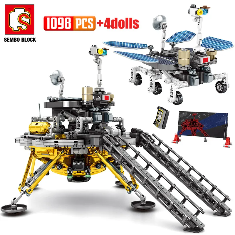 City Lunar Lander Space Rocket Building Blocks Airship Car Model Cosmonaut Figures Bricks Toys for Children