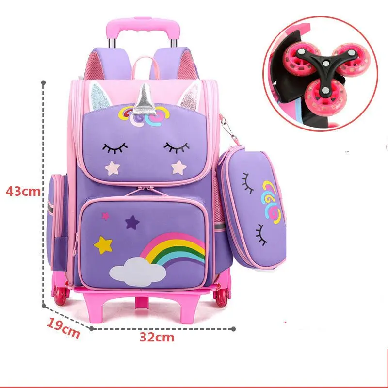 School Trolley Bag with Wheels for boys Wheeled Backpack bag  for girls  school Rolling Backpack Bags Kids Rolling Trolley Bag