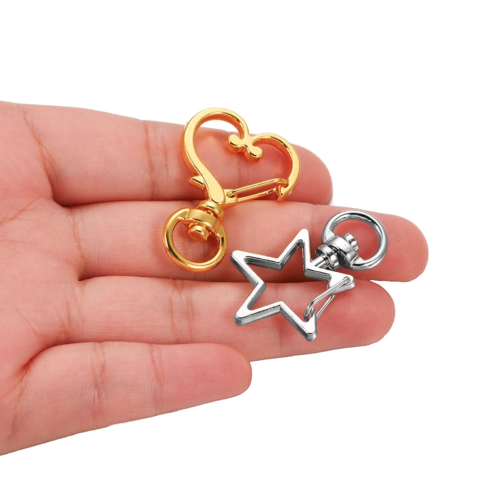 10pcs/lot Heart Cat Dog Shell Dolphins Flowers Charms Star Moon Lobster Clasps Hook For DIY Key Chain Jewelry Making Accessories