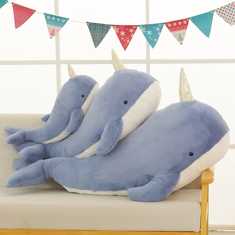 Narwhal Plush Toy Lovely Unicorn Whale Doll Soft Stuffed Fish Blue Whale With horn pillow Christmas Gift