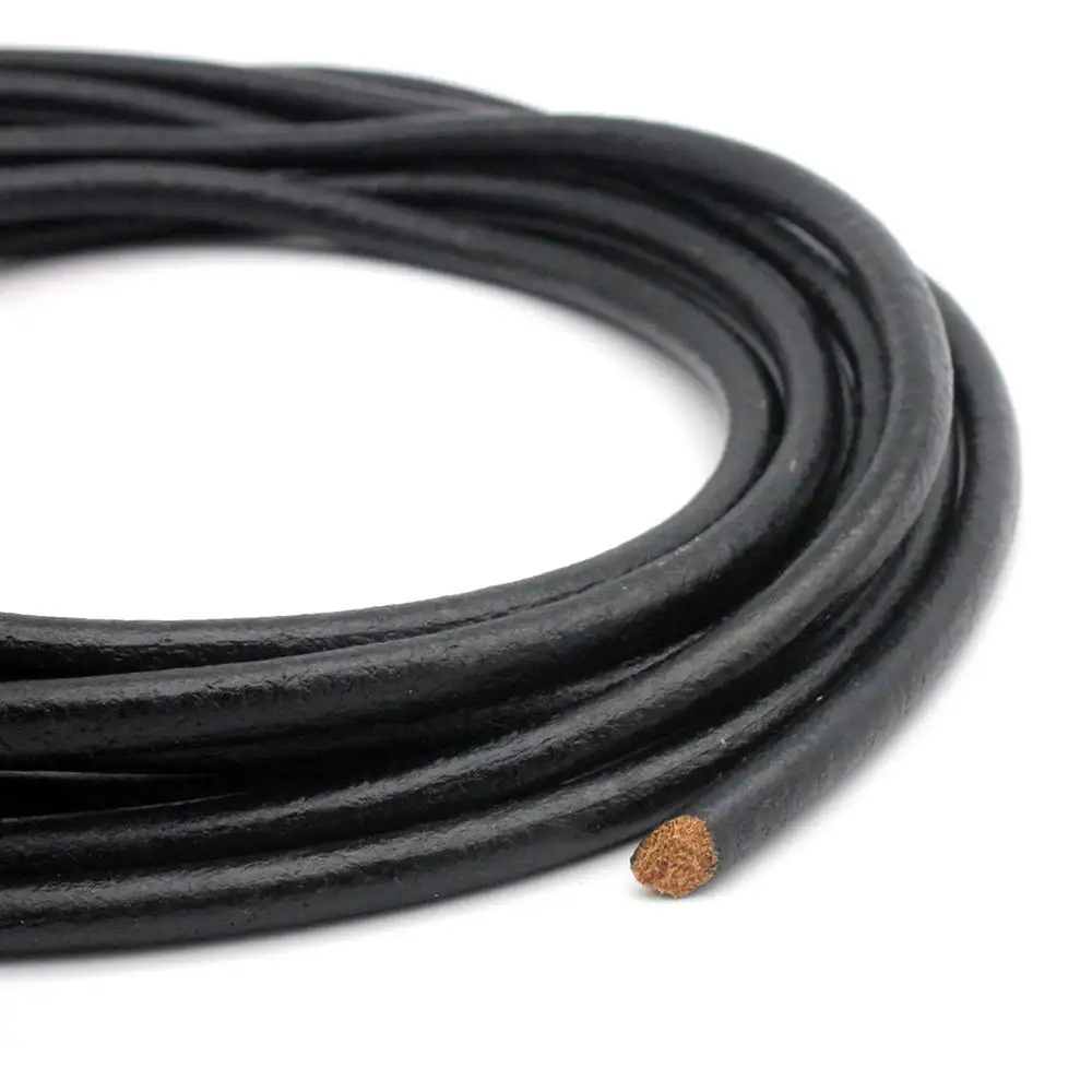 Aaazee Black Leather Cords Genuine Cowhide 6mm Round Strap