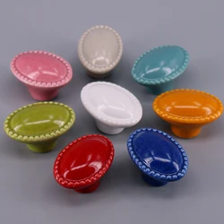 1PC Candy color furniture knobs Oval Button shape Cabinet Door Cupboard Drawer handle pull decorative ceramic knobs and pulls