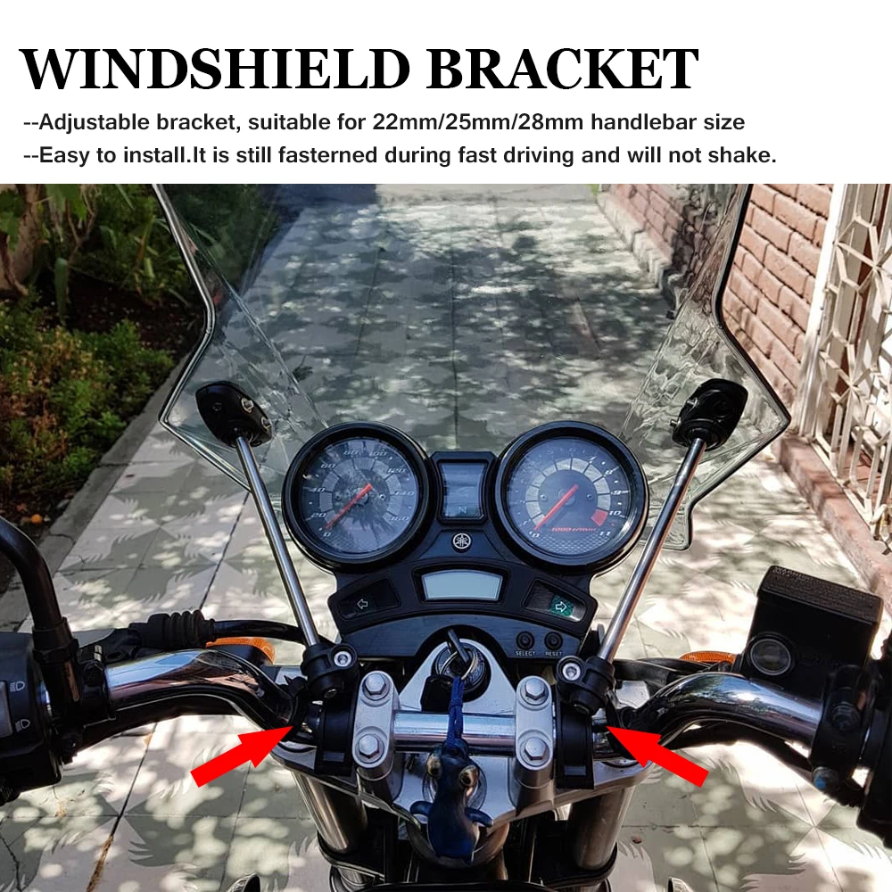 Motorcycle Adjustable Universal Windscreen Fairing Windshield Mount Kit Bracket For Street Bike With 22MM 25MM 28MM Handlerbar