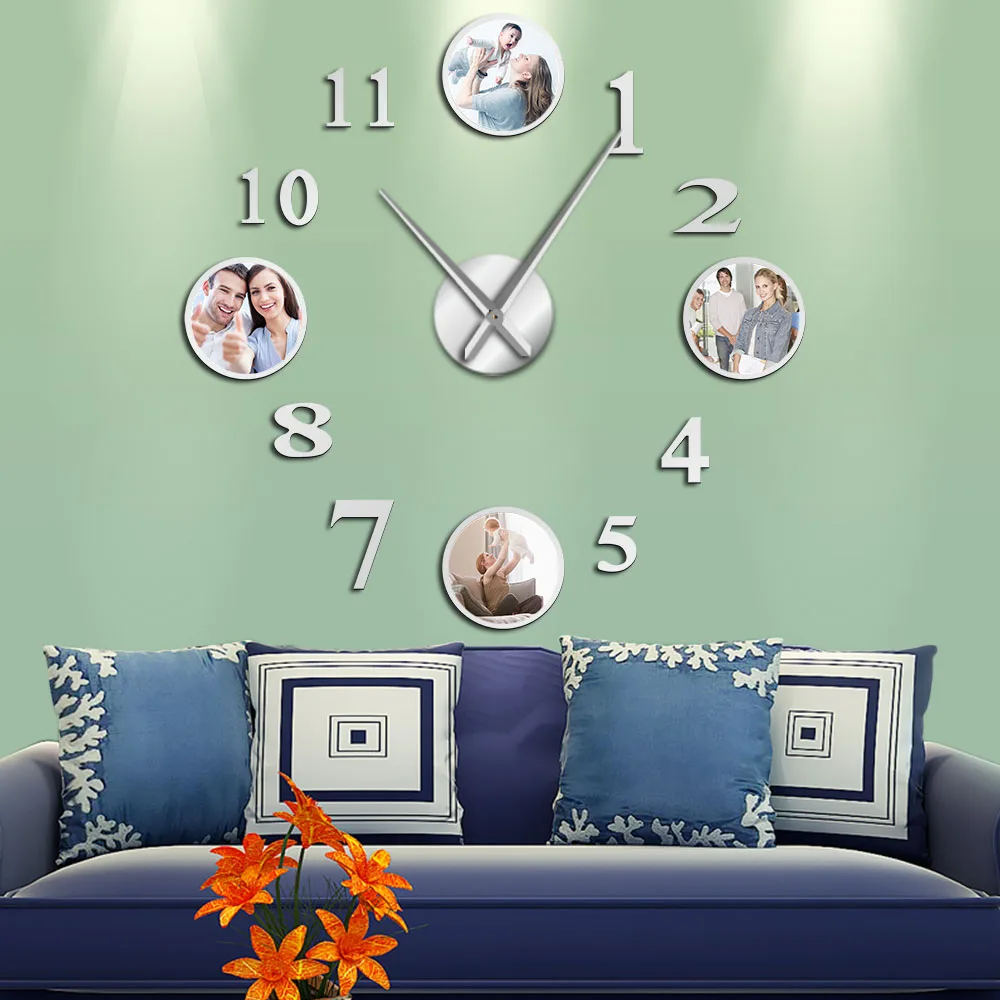 Foto di DIY Senza Telaio Grande Orologio Da Parete Muto Personalizzato Foto Decorative di Famiglia Soggiorno Orologio Cornice Personalizzata Immagini