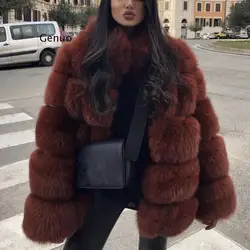 Fake Fox Fur Coat Luxury Women Faux Fur Female Jacket Winter Luxury Thick Fur Collar Solid Outwear 2020 New Arrival Fur Overcoat