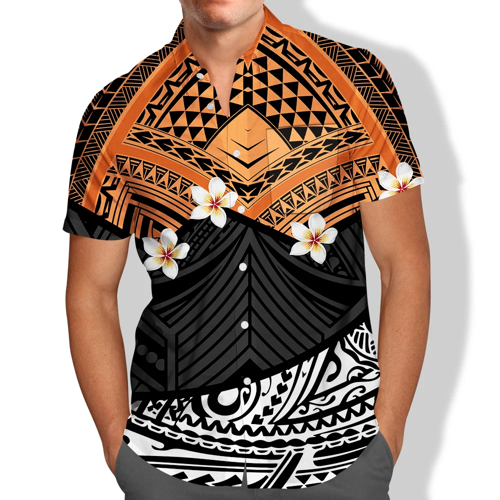 Pocket Short Sleeve Shirt Men Black and White Polynesian Tribal Clothing Tribal Clothes Islanders 2021 New Samoan