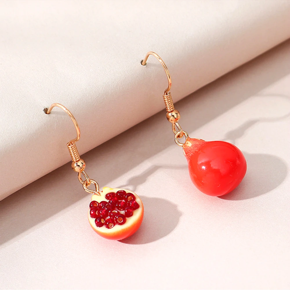 INS Acrylic Earrings Korean Earring Asymmetrical Earrings Clear Acrylic Red Pomegranate Earrings