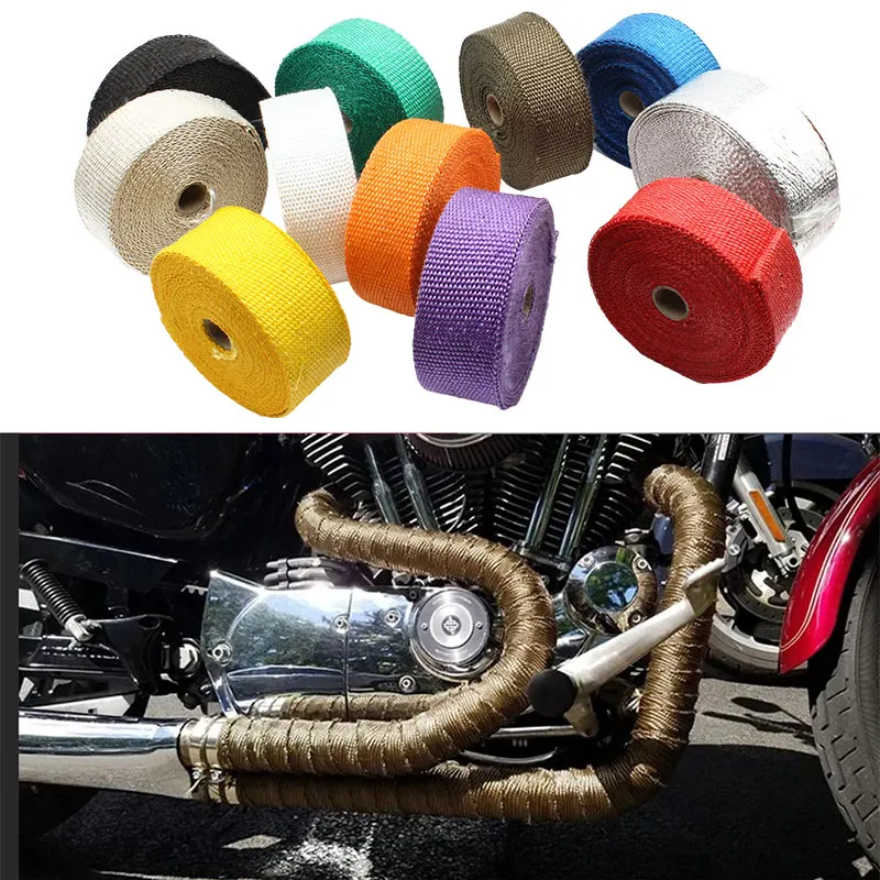 Accesorios de Motocross para sistemas de escape, silenciador de cinta térmica de escape para motocicleta, ajuste de envoltura de calor, 5cm, 5M, 10M, 15M, Pitbike Enduro