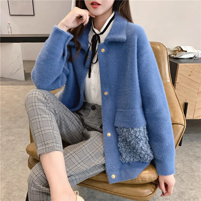 2024 Imitation Mink Cardigan Velvet Jacket Women\'s Winter New Thick Short Plush Coat Female Autumn Large Size Outerwear