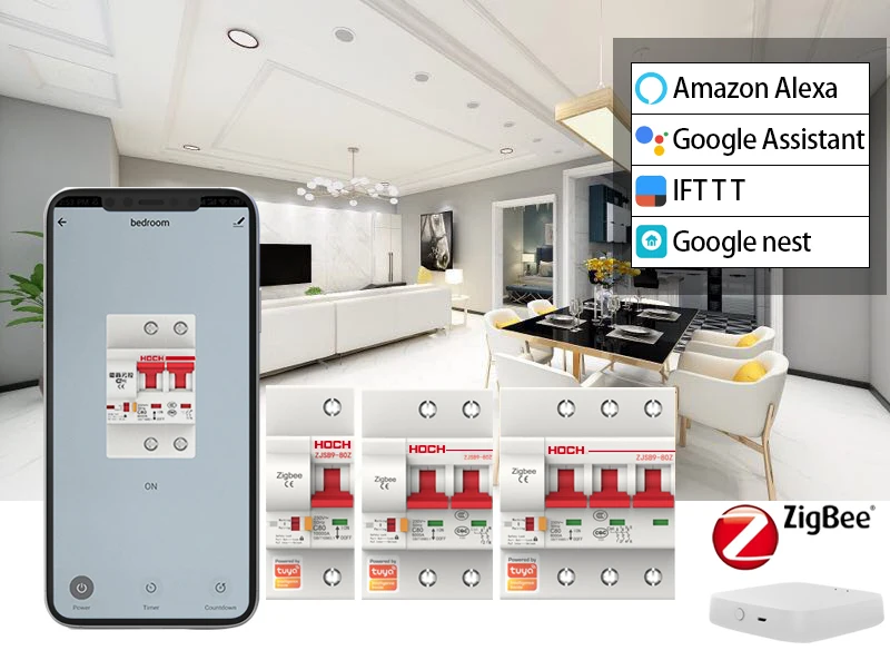 HOCH ZJSB9 Tuya Zigbee Smart Crcuit Breaker Remote Control Din Rail Compatible Alexa Echo Google Assistant Switch Factory