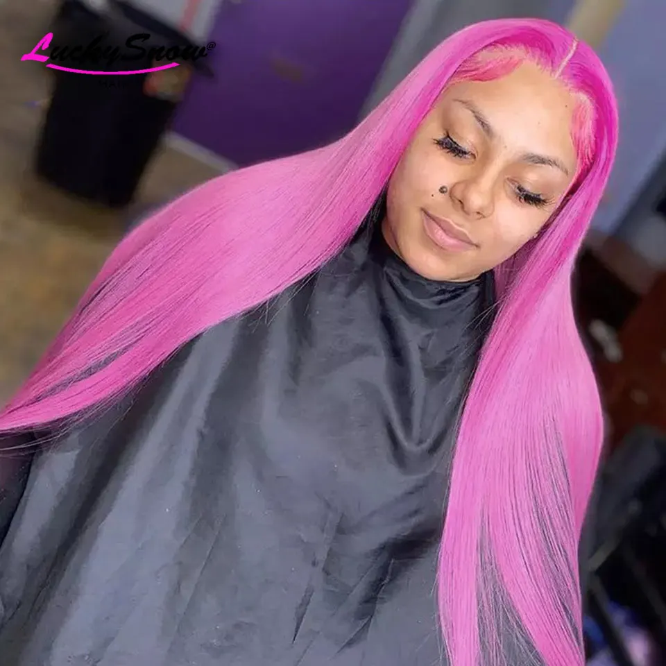 Helllila lange gerade transparente 13x4 Lace Frontal Perücken farbige Cosplay 100 % Echthaar Perücke 180 Dichte für Frauen HD Perücken